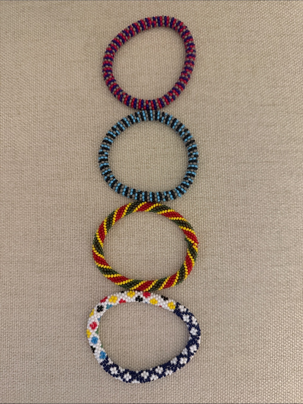 Handmade Multicolor Beaded Roll on Bracelets - Set of 4